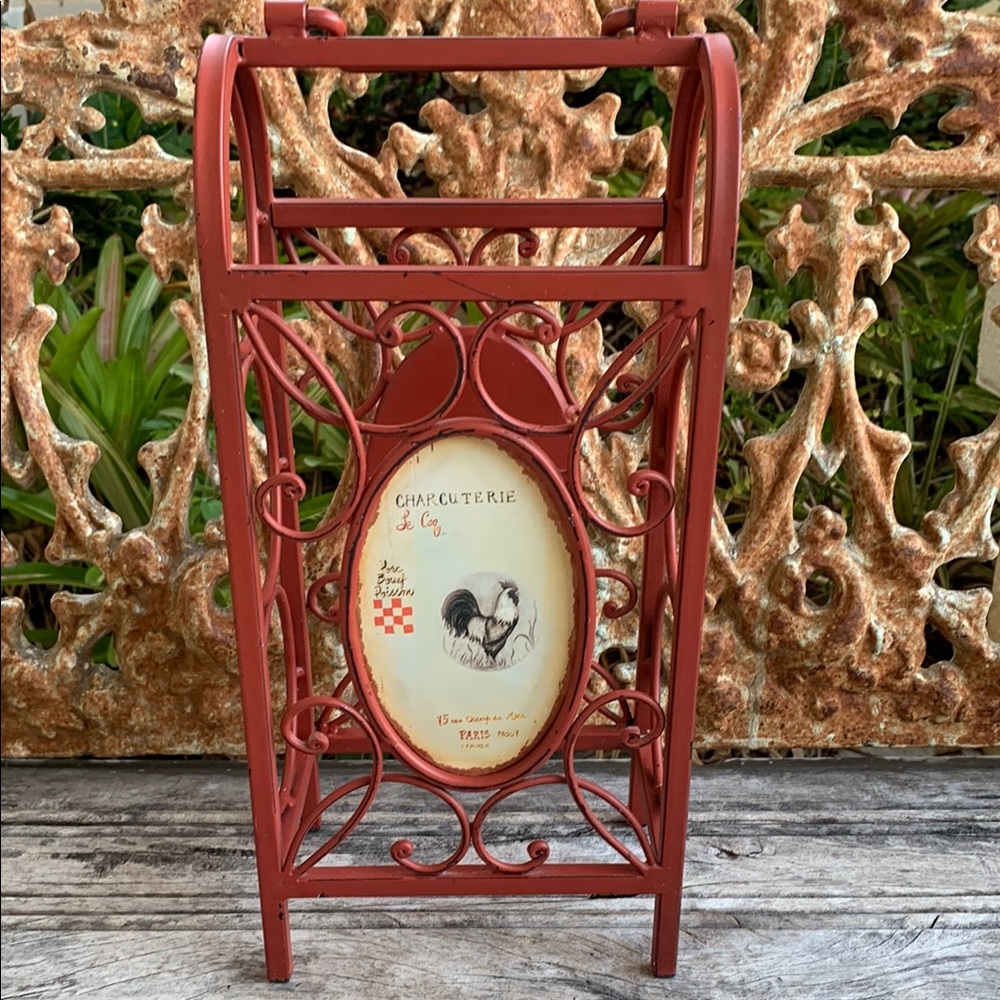 Red Farmhouse Wrought Iron Wine Rack - Picture 1 of 14